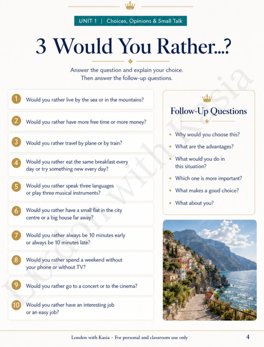 a2 speaking lesson: choices, opinions & small talk a2 speaking lesson: choices, opinions & small talk
